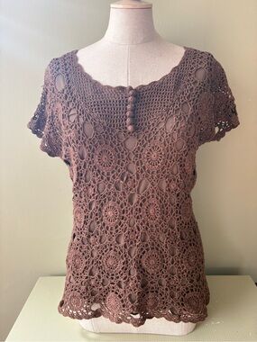 Harold's Crochet Lace Top Cap sleeves, medium brown sz XL